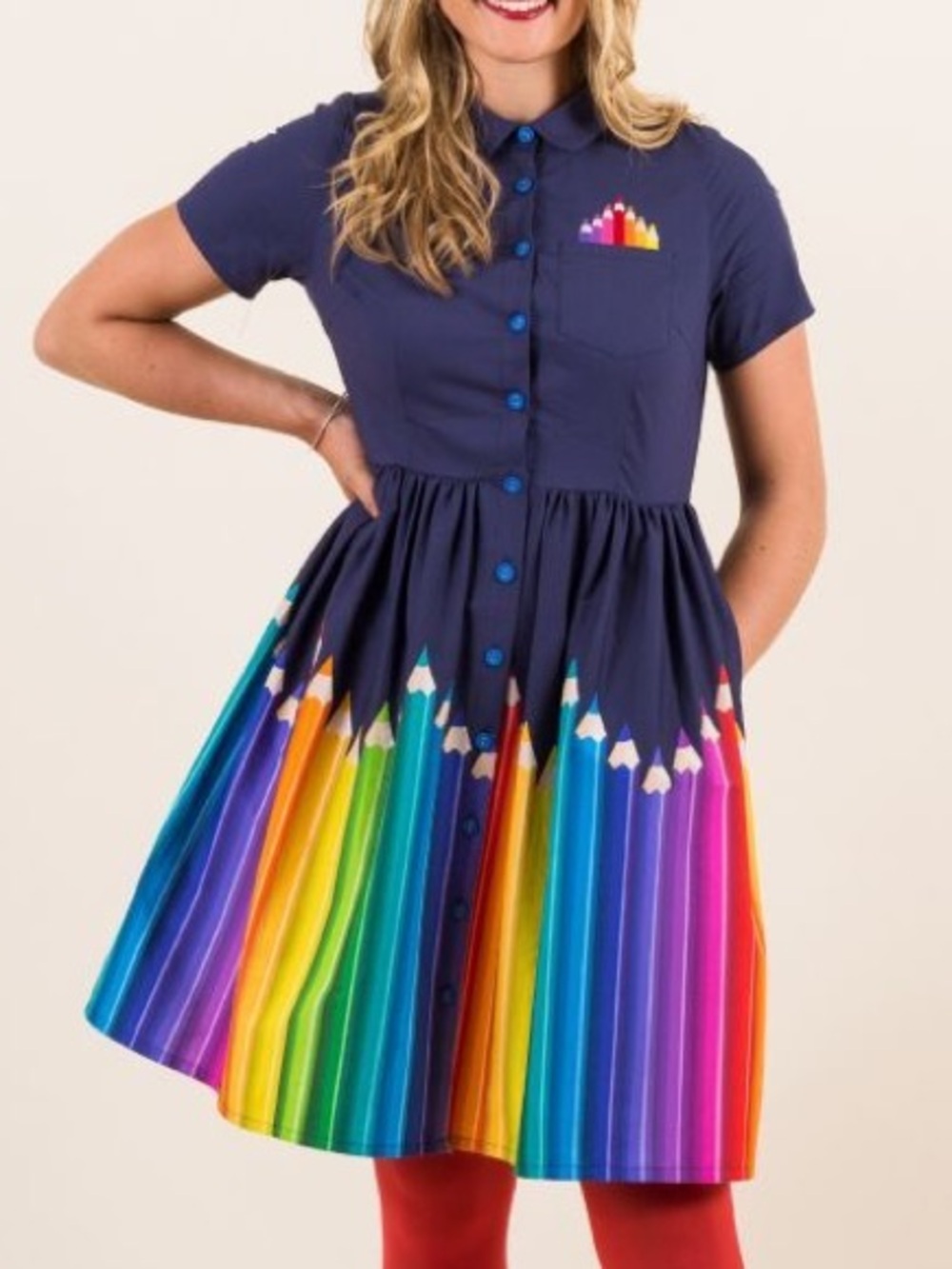 Harkle Navy Rainbow ‘Pencil Me In’ Print Women’s Dress